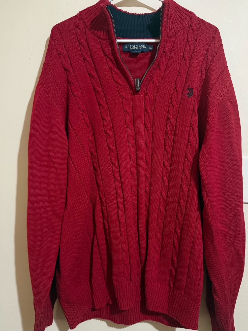 U.S. Polo Assn. Men's Red Cable-Knit Quarter-Zip Sweater